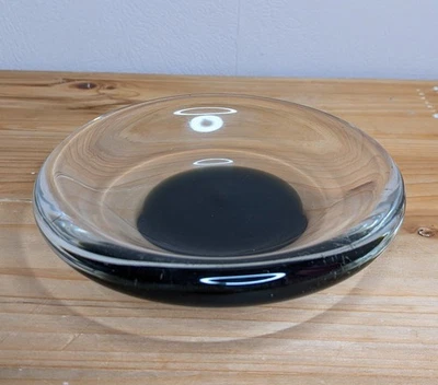 Vintage Glass Dish Bowl Black Dot Bowl Small Scandinavian Scandi MCM Sommerso - Image 1 of 4