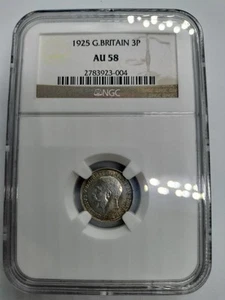 NGC AU58 British silver coin 1925 3P King George V crown in wreath / 38 - Picture 1 of 4