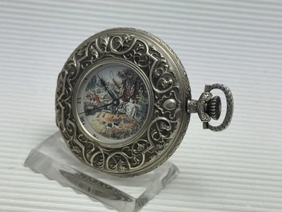 STERLING SILBER 0.925 SPRUNGDECKEL-TASCHENUHR  ETA WERK , JÄGER MOTIV UM 1980 - Bild 1 von 4