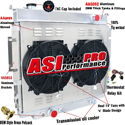 3 Row Radiator Shroud Fan For 1983-1996 Ford F250 F350 1988-94 F59 1984 F150 AT Foto 1 de 4