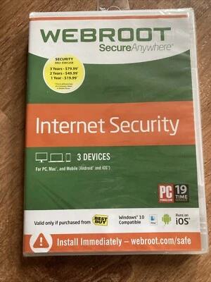 Webroot SecureAnywhere Internet Security 3-Devices Mac Windows PC Android iOS - Image 1 of 2