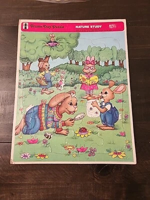 Rompecabezas Bandeja Marco Rainbow Works ESTUDIO NATURAL 1989 De Colección Conejito Conejos 14,5x11 Foto 1 de 4