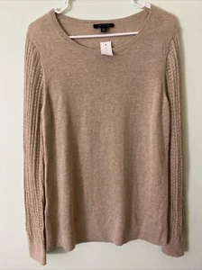 Ann Taylor Alpaca Blend Tan Sweater with Crochet Knit Sleeves Large New - Picture 1 of 3