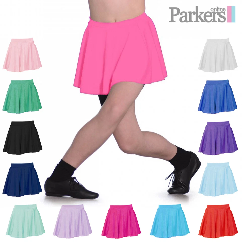 NEW GIRLS DANCE BALLET TAP DISCO CIRCULAR SKIRT SHINY NYLON LYCRA LCSS 3-13 YRS - Image 1 of 1
