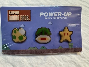 Nintendo Super Mario Bros Power Up Epoxy Pin Set of 3 Mushroom Star Flower NEW - Picture 1 of 8