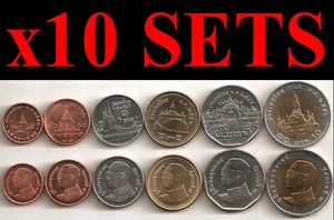 THAILAND 10 FULL COIN SET 25+50 Satang 1+2+5+10 Bath 2008- UNC LOT of 6 = 60 PCS - Picture 1 of 3