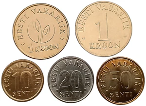 ESTONIA SET OF 5 COINS 10 SENTI - 1 KROON 2003 - 2008 UNC - Picture 1 of 2