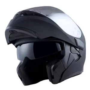 1Storm Motorcycle Modular Flip up Full Face Helmet Sun Dual Visor Matt Black B89 - Foto 1 di 6