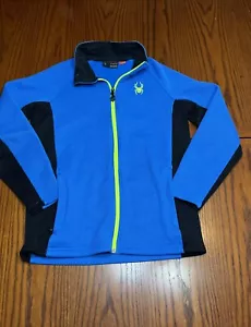 SPYDER Kids Full Zip Jacket Blue And Black With Yellow Zip Logo Large 14-16 - Picture 1 of 6