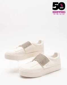 RRP€139 LIU JO Sneakers bambino EU39 UK6 US7 bianco logo strass piatto - Foto 1 di 4