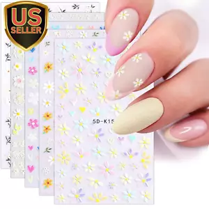 5 Sheets 3D Embossed Flower Nail Art Stickers Decals 5D Self-Adhesive Pegatin... - Picture 1 of 1