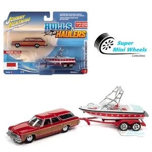 Johnny Lightning 1:64 - 1973 Chevy Caprice Wagon (Red) w/ Boat and Trailer - Picture 1 of 2