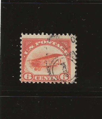 US Scott #C1 used 1918 6c Orange Curtiss Jenny, first Airmail, nice cancel f/vf - Image 1 of 2