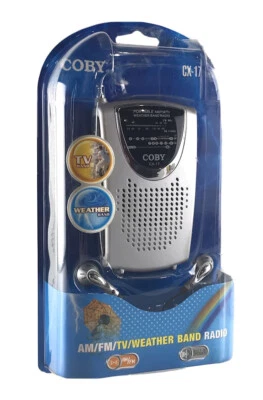 Coby CX-17 Portable AM FM TV Weather Band Radio Antenna Speaker Earphones 06 New - Image 1 of 4