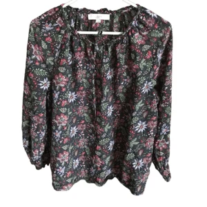 Blusa Top Talla Loft Grande Negra Floral Manga Larga Volantes Corbatas (Cc) - Imagen 1 de 4
