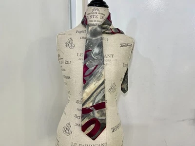 Gravata masculina vintage Pirelli cinza azul borgonha ouro 100% seda - Imagem 1 de 2