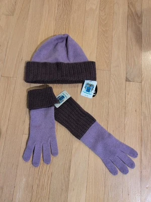 Portolano Purple 100% Cashmere Gloves & Hat Set One Size NWT Warm Soft - Image 1 of 4