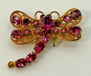VTG Czechoslovakia Signed Dragon Fly Rhinestone Brooch Pin Estate Find - Picture 1 of 8