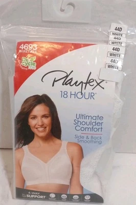 Playtex 18 Hour Bra Ultimate Shoulder Comfort 44D White 4693 Wirefree New - Image 1 of 4