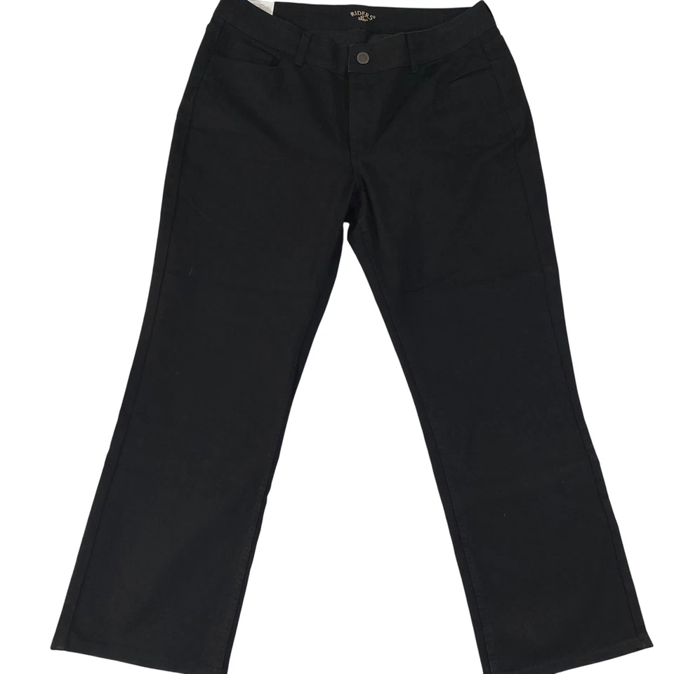 Pantalones negros de mezclilla elásticos delgados de pierna recta Riders by Lee para mujer 18 Petite Foto 1 de 4
