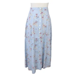 Vintage Erika Skirt Blue Floral Button Front Rayon Midi Cottage Core Small - Picture 1 of 8