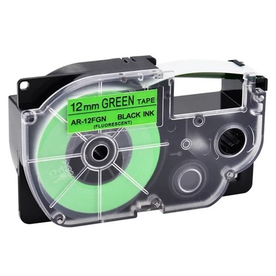 12mm Compatible for Casio XR-12FGN Black on Fluorescent Green Label Tape 1/2" - Image 1 of 4
