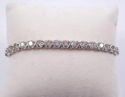 Женский теннисный браслет с круглым лабораторным покрытием из белого золота 14 карат с бриллиантами 10 карат - Изображение 1 из 4