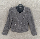 Gap Tweed Moto Blazer Jacket Women Small Brown Gray Wool Collarless Pockets Chic