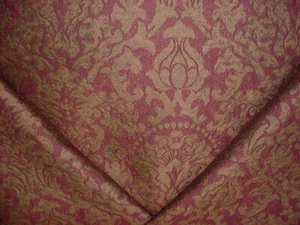 4-3/8Y KRAVET 15438 CRIMSON BRASS ONYX BLACK DAMASK UPHOLSTERY FABRIC - Picture 1 of 4