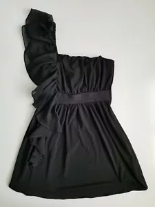 Abito formale A. BYER donna junior nero taglia 7 monospalla ballo volant NUOVO - Foto 1 di 6
