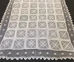 72x108" White Color 100% Cotton Handmade Crochet Rectangle Tablecloths - Picture 1 of 9