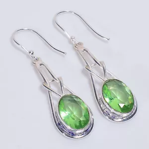 Peridot Gemstone Ethnic Handmade Jewelry 925 Sterling Silver Earrings 2" c333 - Picture 1 of 5