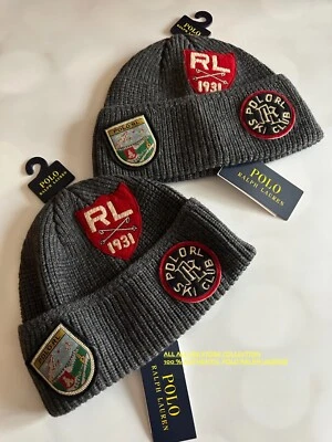 NWT POLO Ralph Lauren SKI CLUB BEANIE Red Shield Heavy Knit CHARCOAL Adult OS - Image 1 of 4