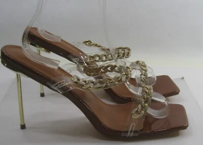 LILIANA NEW CLEAR BROWN 4.5"Stiletto HEEL OPEN Toe Shoes WOMEN Size  11 - Image 1 of 4