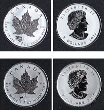 2015, 2016 Canada Maple Leaf Privy $5, 1oz .9999 Silver coins