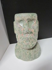  Easter Island Moai Head Sandblast green Pottery  Decor  Planter Tiki Tribal