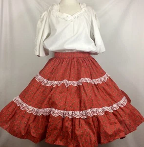 Square Dance Outfit Bluse & Rock 2-teilig Kleid Urlaub Print Zuckerstange rot weiß - Bild 1 von 12