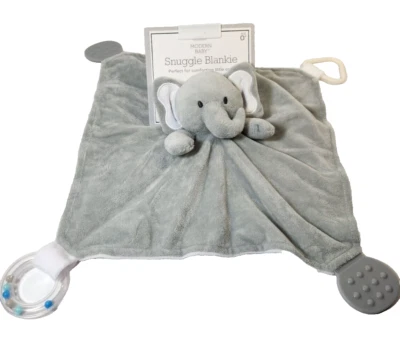 Mordedores de felpa modernos Baby Elephant Lovey Acurrucados Blankie Boy gris 12x12 lisos Foto 1 de 4