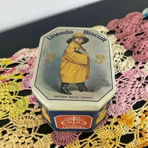 Vtg Nabisco Uneeda Biscuit Decorative Tin with lid- yellow blue some wear  - Picture 1 of 5