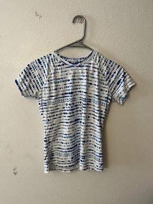 Eddie Bauer Kids Swimsuit Swim Rash Guard Top White Blue Size Large 14/16 Beach - Image 1 of 4