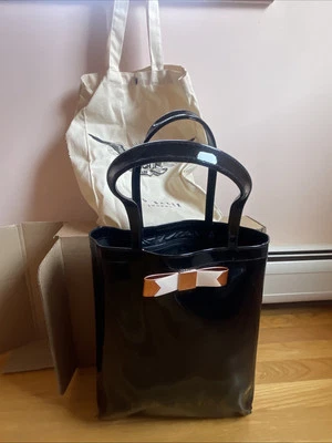 Ted Baker London tote Patent glossy 14X11X4 bag Black Plus Fabric Bag And Box - Image 1 of 4