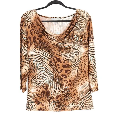 Camisa Vintage Suzie Estampado Leopardo L Mujer Nueva Capucha Cuello Mangas 3/4 Marrón Verde Foto 1 de 4