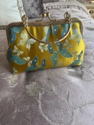 Vintage Yellow Butterfly Bag Silk Yellow, Gold And Blue - Image 1 of 4