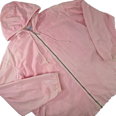 CHAQUETA BÁSICA VINTAGE AÑOS 90 PRODUCTOS FRESCOS ROSA CLARO CON CAPUCHA PARA MUJER TALLA XL **TAL CUAL Foto 1 de 4
