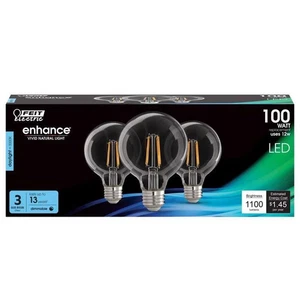 Feit 100W G25 5000K Filament Led Bulb 3 Pack 1100 Lumens Brightness Daylight - Picture 1 of 3