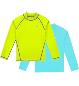 Boys Long Sleeve UPF50+ Shirt Rash Guard Swim Tops 2Packs Light Blue/Lemon Gr... - Picture 1 of 5