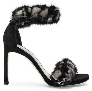 Stuart Weitzman Suede 115mm High Heels With Mink Fur Trim Size 8 - Picture 1 of 10