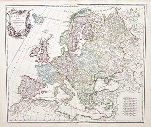 Europa Europa continente continente carta mappa Robert de Vaugondy 1751 - Foto 1 di 1