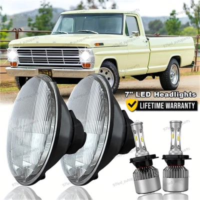 Faros LED redondos de 7 pulgadas de haz alto bajo con DRL para Ford F-100 F100 1969-1979 2 piezas Foto 1 de 4