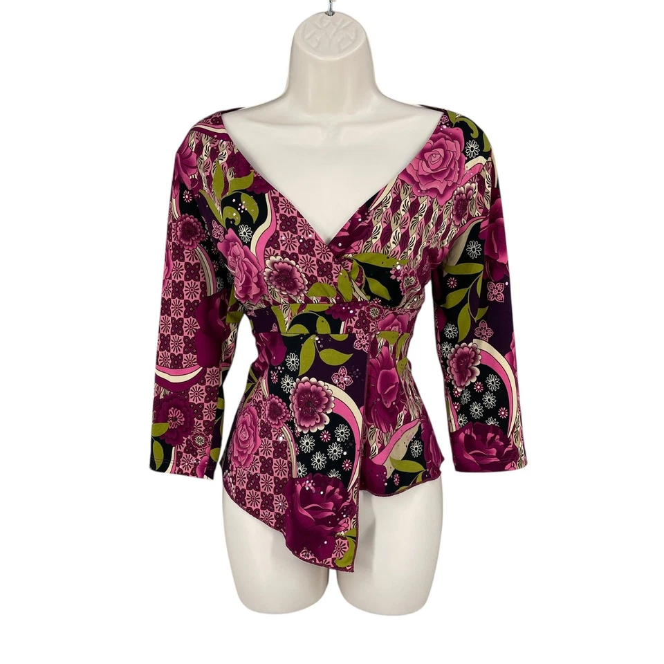 Top Babydoll Y2K Mujer Talla M Pequeña Coqueta Imperio Tendencia Artística Envoltura Floral EE. UU. Foto 1 de 4